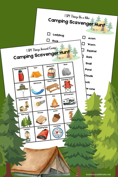 Turn your kiddos into real life scouts with this fun camping scavenger hunt printable! There's one for a hike and one for items around camp! Camping Scavenger Hunt Printable, Princess Birthday Party Games, Camping Scavenger Hunts, Camping Picnic Table, Girl Scouts Cadettes, Scavenger Hunt Printable, Ladybug Rocks, Girl Scout Camping, Disney Princess Birthday