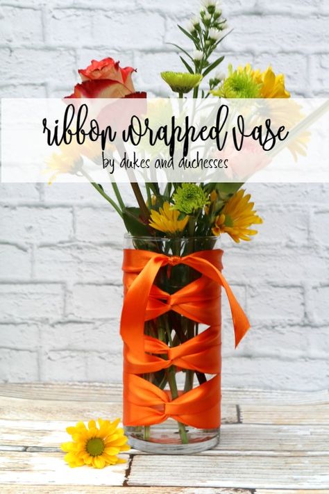 ribbon wrapped vase Bouquet Ribbon Wrap, Ribbon Ideas, Ribbon Bouquet, Clever Gift, A Bouquet Of Flowers, Holiday Ribbon, Ribbon Wrap, Beautiful Centerpieces, Diy Ribbon