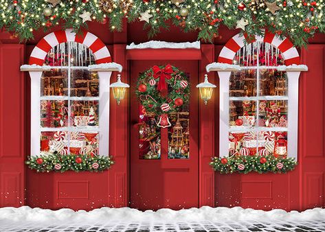 Avezano Santa Claus Outside the Window of the Christmas House Red Christmas Flowers, Making Backdrops, Red Carpet Backdrop, Floor Material, Backdrop Christmas, Red Photography, Photography Studios, Christmas Backdrops, Christmas Gift Shop