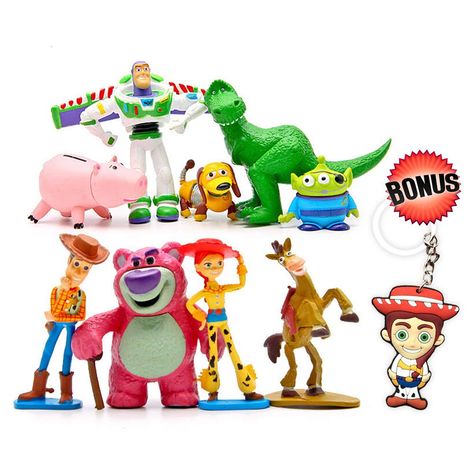 PRICES MAY VARY. GREAT FOR PARTIES: Is your little one’s birthday coming up and you want to surprise them with a special Toy Story themed party? Would you like for their birthday cake to be perfectly decorated without too much effort? These Toy Story figurines are the perfect solution! COMPLETE SET: This 9-piece pack of Toy Story birthday party favors includes all of the little ones’ favorite characters! You’ll receive Woody, Buzz Lightyear, Jessie, Lotso, Bullseye, Rex, Alien, Slinky and Hamm, Geek Party, Toy Story Figures, Toy Story Cakes, Toy Story Characters, Grandson Birthday, Mickey Mouse Parties, Nephew Birthday, Toy Story Birthday Party, Cartoon Toys