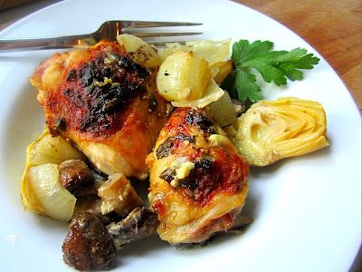 Baked Artichoke Chicken | Tasty Kitchen: A Happy Recipe Community! hold the mushrooms for me. bleck. Baked Artichoke, Mario Batali, Artichoke Chicken, Regular People, The Chew, Winner Winner Chicken Dinner, Poultry Recipes, Turkey Recipes, Baked Chicken