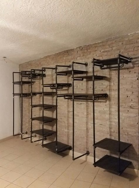 Industrial Pipe Closet, Industrial Closet, Rustic Closet, Closet Room Organizer, Bathroom Closet Organization, Bathroom Towel Storage, Open Bathroom, Vintage Bedroom Decor, Open Wardrobe