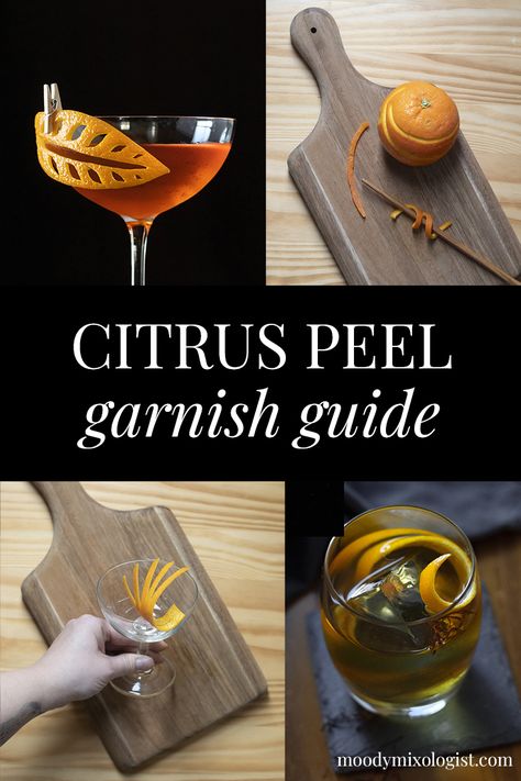 Guide to Citrus Peel Cocktail Garnishes - Moody Mixologist Creative Cocktail Garnishes, Lemon Peel Garnish, Benefits Of Lemon Water, Cocktail Garnishes, Citrus Garnish, Benefits Of Lemon, Citrus Cocktails, Drink Garnishing, Orange Cocktails