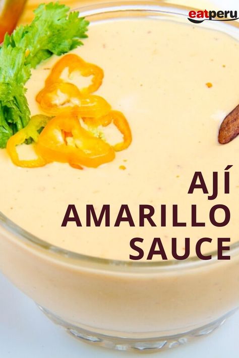 In Peru, there’s one thing that goes well with chicken, fried yuca, and potatoes. That’s Ají Amarillo sauce, made from the Peruvian yellow chili pepper which is a key ingredient in the Peruvian cooking.  #AjiAmarillo #PeruvianSauce #PeruvianCooking #PeruvianYellowChilliPepper Peruvian Chicken Sauce Yellow, Yellow Peruvian Sauce, Peruvian Chicken White Sauce, Aji Amarillo Sauce Peruvian Chicken, Peruvian Picarones Recipe, Peruvian Chicken With Yellow Sauce, Peruvian Chicken Salad, Peruvian Appetizers Easy, Peruvian Aji Amarillo Sauce