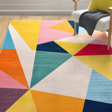 Crayola Modern Modern Shapes Festival Multi Color Area Rug By Well Woven Bright Rug, Geometric Area Rugs, Modern Pattern Geometric, Color Area Rug, Bright Decor, Modern Shapes, Well Woven, Toddler Furniture, Geometric Triangle