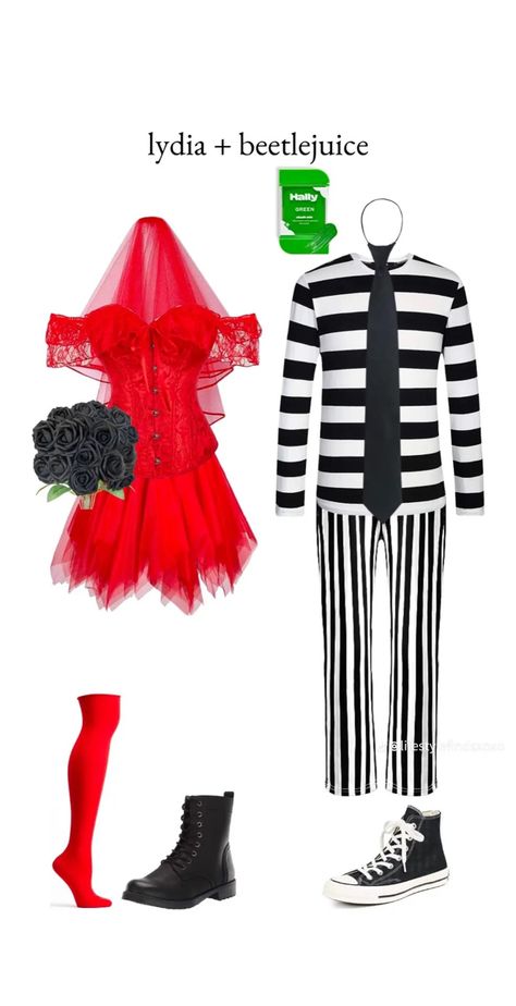 Beetlejuice And Lydia Costume Couple, Beatle Juice Costume Couples, Beetlejuice Costume Men, Beetlejuice And Lydia Costume, Beetlejuice Couple, Lydia And Beetlejuice, Ariana Outfits, Beetlejuice Cosplay, Beetlejuice And Lydia