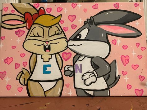 Painting Ideas Cartoon, Free Hand Painting, Couples Canvas Art, Couples Canvas Painting, Cartoon Ideas, Couples Canvas, Canvas Drawing, Cute Canvas Paintings, Cute Canvas