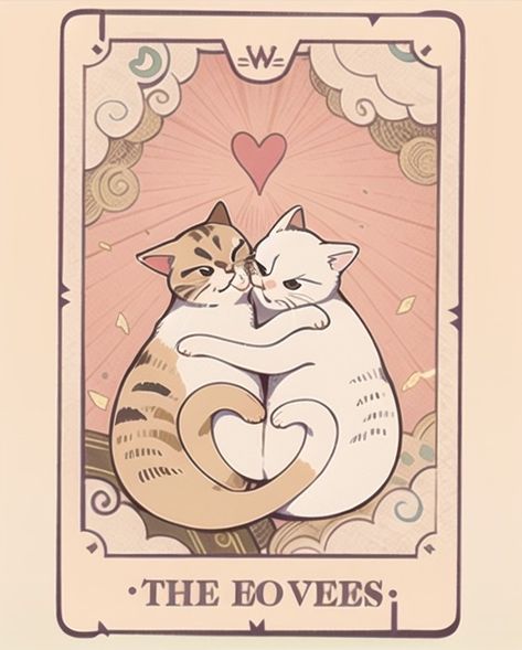 Valentines Day Cat, The Lovers Tarot Card, The Lovers Tarot, Tarot Magic, Cat Pfp, Cat Background, Witchy Wallpaper, Valentines Wallpaper, Tarot Cards Art