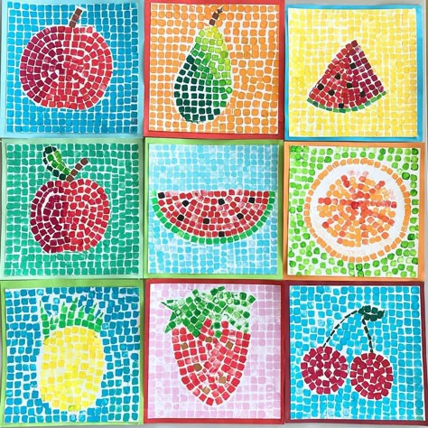 Fruit Crafts For Kids, Mosaics For Kids, Paper Activity, Art In School, Art Teacher Ideas, Inspiration Art Ideas, Paper Mosaic, Art For School, Teacher Craft