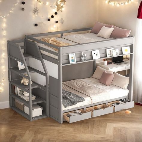 Product Description Bring home this bunk bed to let you enjoy personal space without compromising on style. Full Size Bunk Bed, Convertible Bunk Beds, Full Size Bunk Beds, Storage Staircase, Bunk Bed With Storage, Aesthetic Furniture, Bunk Beds With Storage, Bed With Storage, Aesthetic Rooms