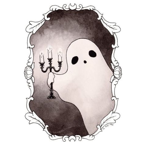 Heart Drawing Anatomical, Digital Halloween Art, Cute Halloween Prints, Halloween Art Drawing Illustrations, Spooky Art Ideas, Candlelight Illustration, Watercolour Ghost, Halloween Cute Art, Ghost Illustration Cute