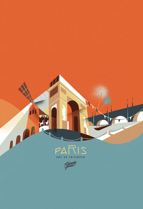 Paris Design Graphic, Travel Poster Illustration, Heys Luggage, Paris Graphic Design, Tourist Poster, France Illustration, Paris Illustration, Tourism Poster, Art Deco Illustration