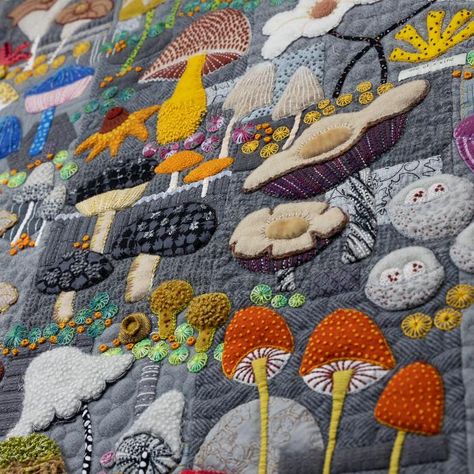 Home | Sue Spargo Folk Art Quilts Folk Art Quilts Patterns, Sue Spargo Patterns, Sue Spargo Projects, Sue Spargo Tutorials Wool Applique, Applique Quilts Patterns, Mushroom Quilts, Folk Art Applique, Forest Exploring, Mushroom Quilt