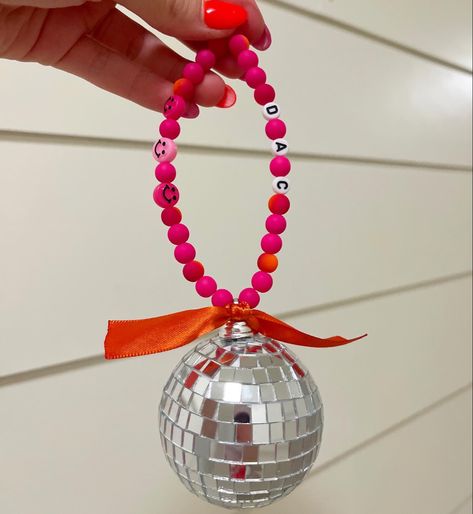 Disco Ball Car Hanger, Pink And Orange Christmas Decorations, Diy Disco Ball Ornament, Disco Ball Ornaments Diy, Preppy Christmas Ornament, Disco Ball Car Charm, Preppy Ornaments, Preppy Disco Ball, Disco Ball Ornaments