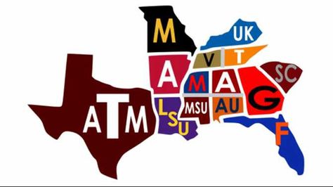 Here is a visual map to the 14 SEC teams. Image credit: MemphisSport.com South Eastern Conference, Gig Em Aggies, Basketball Moves, Southeastern Conference, Sec Football, Hotty Toddy, Texas Aggies, Texas A M University, Handbags Luxury