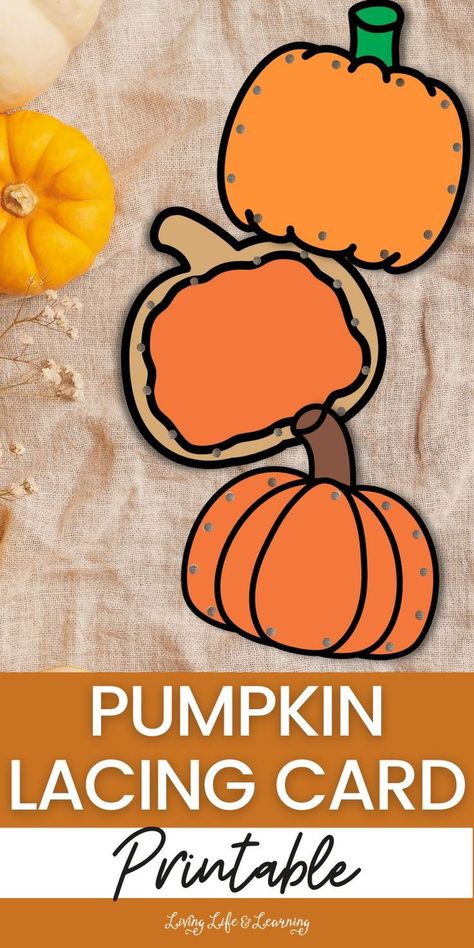 Pumpkin Lacing Card Printable Homeschool Fall Activities, Gross Motor Activities For Preschoolers, Pumpkin Activities Preschool, Motor Activities For Preschoolers, October Activities, Pumpkin Activities, Lacing Cards, Fall Activity, Gross Motor Activities