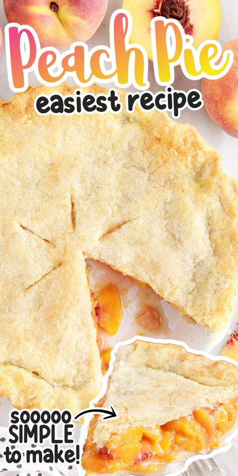 This fresh peach pie recipe is so easy to make. You'll be using pantry staples, store bought pie crusts, and will pile in the fresh peach pie filling that is homemade, but perfectly sweet! No need to make the filling in a saucepan, it creates its on filling while baking. Easy Peach Pie With Fresh Peaches, Fresh Peach Recipes Pie, Easy Fresh Peach Pie, Peach Pie Filling From Frozen Peaches, Easy Peach Pie With Canned Peaches, Fresh Peach Pie Recipes Easy, Easy Fruit Pies, Peach Pie Recipes With Fresh Peaches, Peach Pies Recipes