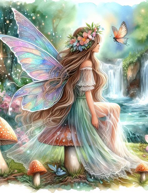 Fae Creatures, Fairies And Flowers, Fantasy Fairies, Magical Landscapes, Peaceful Garden, Fairy Images, Elf Art, Unicorn Pictures, Unicorns And Mermaids