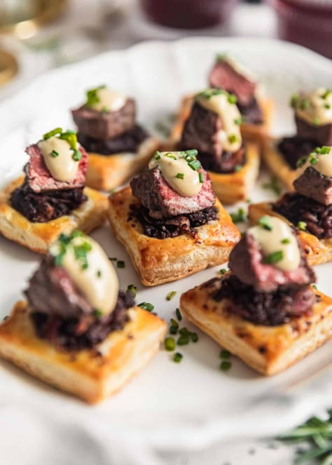 36+ Best Christmas Party Food Ideas in 2023 - Bad Batch Baking - Restaurant Copycat Recipes & Family Favorites Sauce For Beef Wellington, Wellington Bites, Sauce For Beef, Beef Wellington Bites, Easy Beef Wellington, Mini Beef Wellington, Dijon Sauce, Fancy Appetizers, Elegant Appetizers