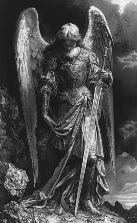 Angel Engraving, Samael Angel, Pet Tattoo Ideas, Pet Tattoos, Biblical Artwork, Rennaissance Art, San Michele, Angel Statues, Angel Painting