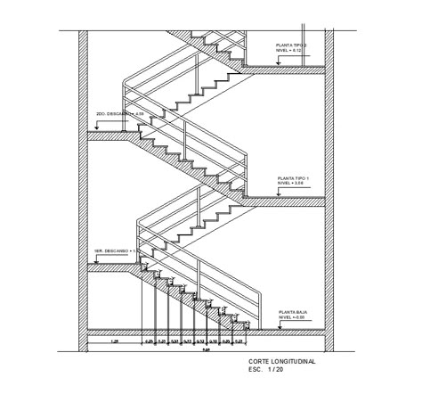 Longitudinal section view of Fire ladder stair detail is given in this Autocad DWG drawing file. Download now. - Cadbull Stairs Section Architecture, Unique Staircase Railing, Starry Night Painting Ideas, Floor Plan Stairs, Stairs Elevation, Stairs Section, Night Painting Ideas, Diy Starry Night, Stairs Detail