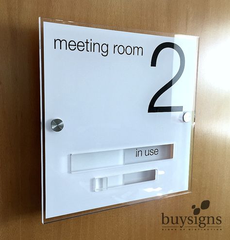 Modern Looking Meeting Room Sign with 'In Use/ Vacant' slider. These can be customised with your company logo. www.buysigns.co.uk Meeting Room Door Signage, Meeting Room Signage Design, Meeting Room Sign, Meeting Room Signage, Meeting Room Names, Best Room Ideas, Hospital Signage, Doctor Office Design, Open Office Design