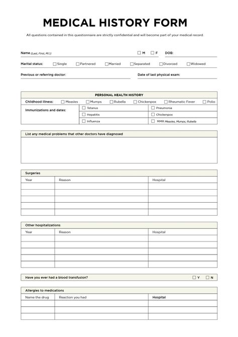 Personal Medical Records Organizer, Medical Record Design, Medical Records Printable Free, Medical Records Organization, Medical History Template, Medical Form, Medical Printables, Medical Binder Printables, Oat Bites