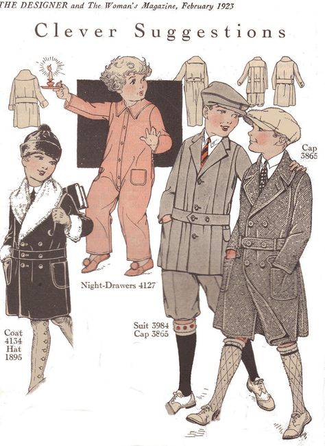 | Childrens' Patterns |  The Women's Magazine February 1923 Artstyle Reference, Into Clothes, Childrens Wardrobes, Victorian Boy, 동화 삽화, Historical Eras, Fashion Archive, Army Fashion, Women Magazines