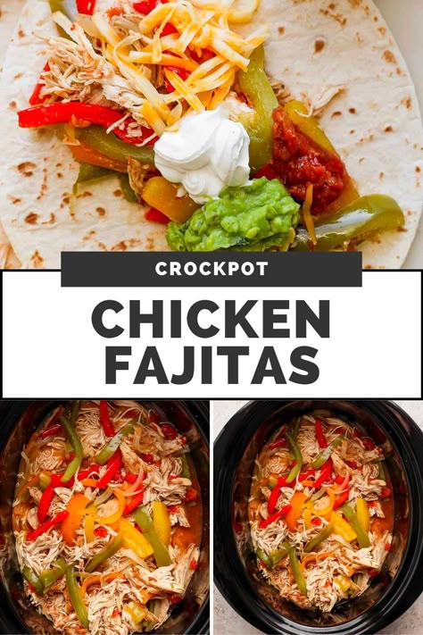 Making fajitas at home just got even easier! These crockpot chicken fajitas are delicious, flavorful, and made in a slow cooker with minimal effort. Simply add all the ingredients to the crockpot and let it cook to perfection. Chicken Fajita Dip Crockpot, Chicken Fajitas In The Crockpot, Easy Chicken Fajitas Crockpot, Crockpot Fajita Chicken Easy, Chicken Fajita Slow Cooker, Shredded Chicken Fajitas Crockpot, Crock Pot Chicken Fajitas Slow Cooker, Crock Pot Fajita Chicken, Chicken Fajita Crockpot