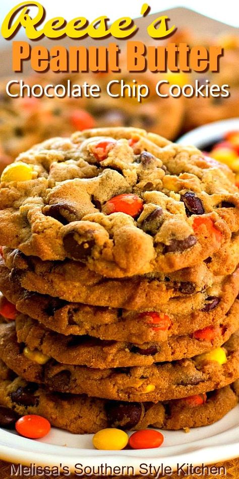 Reeses Chip Cookies, Recees Peanut Butter Cookies, Reese’s Peanut Butter Cookies, Reeses Peanut Butter Cookies, Cookies Reeses, Reese's Pieces Cookies, Chocolate Chip Peanut Butter Cookies, Reeses Cookies, Peanut Butter Chip Cookies