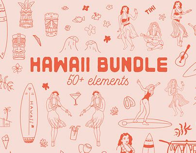 Hawaiian Illustration, Tiki Hawaii, Hawaiian Vintage, Vector Elements, Hawaiian Culture, Hand Drawn Vector, Design Illustration, Vector Art, Vintage Style