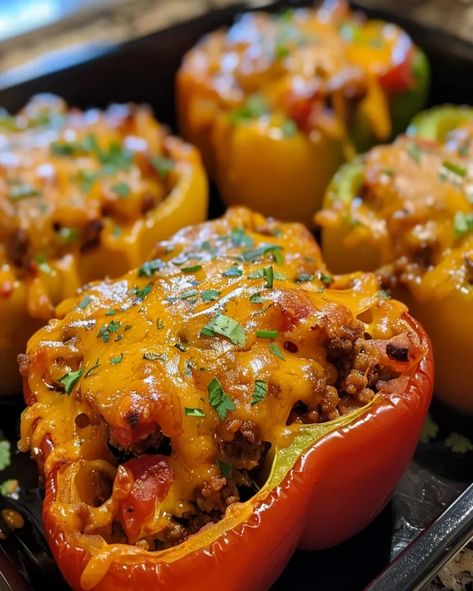 Cream Cheese Stuffed Peppers - Easy Dinner Recipe - optimal recipes Ground Beef Cream Cheese, Cream Cheese Stuffed Peppers, Meal Prep For Work, Taco Stuffed Peppers, Easy Stuffed Peppers, Cheese Tacos, Bell Pepper Recipes, Cheese Stuffed Peppers, Easy Dinner Recipe