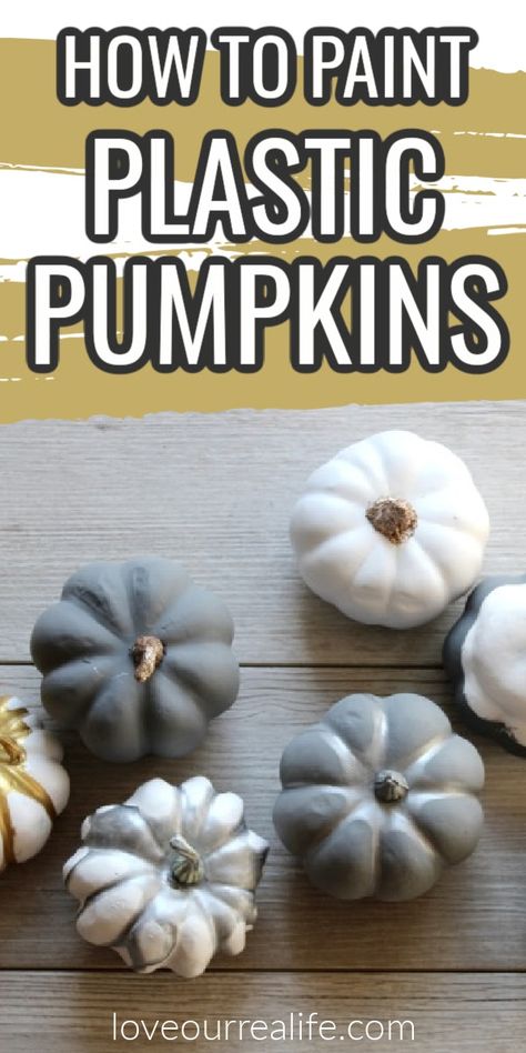 Spray Paint Plastic Pumpkins, Painted Plastic Pumpkins Ideas, How To Paint Plastic Pumpkins, Diy Plastic Pumpkin Ideas, Paint Plastic Pumpkins, Painted Plastic Pumpkins, Plastic Pumpkins Makeover, Halloween Plastic Pumpkins, How To Paint Plastic