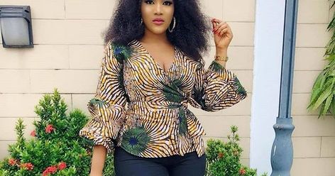 Ankara Fashion Styles Pictures: Lovely Trousers and Top Dressed for Ladies 2019 Wrap Top Diy, Wrap Blouse Pattern, Ankara Tops Blouses, Ankara Fashion Styles, Wrap Top Pattern, Latest Ankara Gown, Edgy Tops, Ankara Tops, African Print Tops