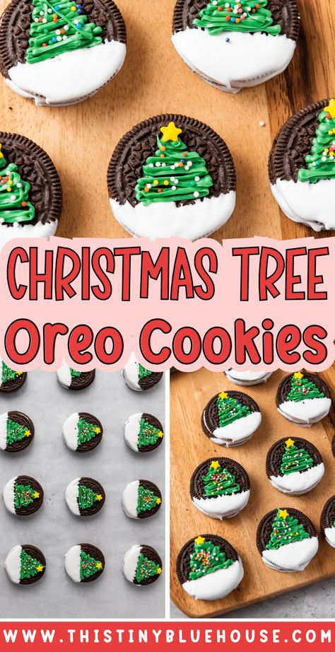 These Christmas tree Oreos are the perfect treat to make during the holiday season.   Oreo cookies are dipped in a candy coating and then decorated with icing and festive sprinkles to create easy Christmas cookies perfect for any holiday party, potluck or bake sale. Oreo Christmas Tree Cookies, Holiday Oreo Cookies, Christmas Oreo Cookies Decorated, Christmas Tree Oreos, Oreo Holiday Cookies, Christmas Treats Oreos, Oreo Christmas Tree, Oreo Cookie Christmas Treats, Oreo Dipped Christmas Cookies