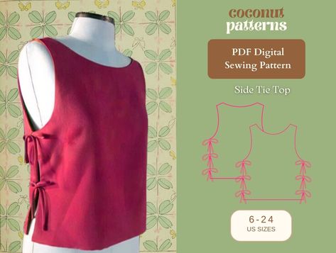 Side Tie Top Sewing Pattern | US 6-24 | Loose Top Pattern Summer Corset Instant Download |Women's Crop Top | Easy Digital PDF | Simple Cotton Top Pattern, Women's Top Sewing Pattern, Free Pdf Sewing Patterns For Women Tops, Sewing Tops For Women Easy Diy Clothes, Linen Tie Top, Side Tie Top Pattern, Denim Top Pattern, Loose Top Pattern, Tie Top Sewing Pattern