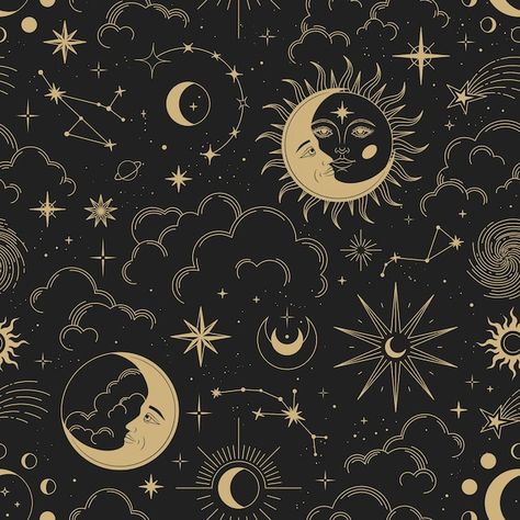 Moon Pattern Design, Zodiac Circle, Valentines Illustration, Stars Gold, Moons And Stars, Galaxy Pattern, Wallpaper Project, Witchy Wallpaper, Moon Pattern