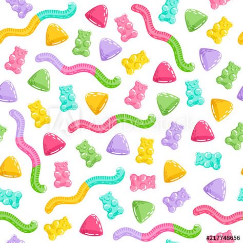 Gummy Bear Pattern, Worm Drawing, Jelly Worms, Space Doodles, Gummy Bear Candy, Jelly Bears, Gummy Worms, Bear Illustration, Pattern Ideas