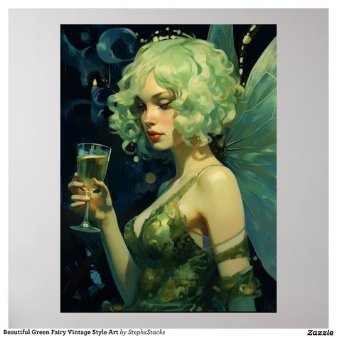 Discover our enchanting poster art featuring a beautiful green fairy holding a cocktail glass, elegantly designed in a vintage painting style. Immerse yourself in the whimsy and allure of this captivating artwork, available in multiple sizes to perfectly suit your space. Whether you choose to print it at home or prefer the convenience of a professional print shop, our instant download option makes it easy. Embrace the magic of this exquisite fairy design and add a touch of mystique to your decor Absinthe Fairy Costume, Absinthe Green Fairy, Green Fairy Absinthe, Blue Color Pallet, Absinthe Fairy, Faire Outfit, Absinthe Art, Aesthetic Characters, Fair Outfit