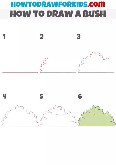 How To Draw Bushes Step By Step, Bush Drawing Tutorial, How To Paint A Bush, How To Draw A Bush, Bush Drawing Simple, How To Draw Bushes, Bush Doodle, Flower Bush Drawing, How To Draw A Forest