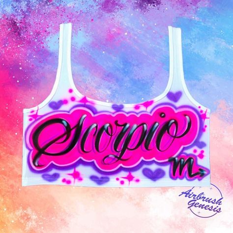 Scorpio Airbrush Outfit, Zodiac Airbrush Shirt, Scorpio Shirt, Airbrush Shirts, Custom Crop Top, Scorpio Gifts, Scorpio Birthday, Graffiti Text, Airbrush T Shirts