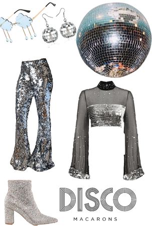 Disco Vintage Outfit, Outfit Theme Ideas For Party, Kpop Glitter Outfit, Disco Clothes Women, Disco Outfit Accessories, Disco Prom Theme Dress, Disco Queen Outfit, Disco Style Ideas, Silent Disco Aesthetic