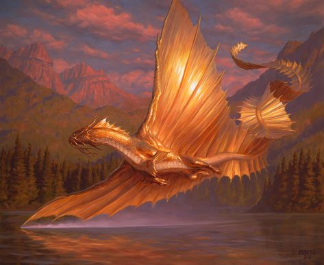 Adult Gold Dragon - Adventures in the Forgotten Realms MtG Art Gold Dragon Dnd, Gold Dragon Art, Chris Rahn, Mtg Art, Cool Dragons, Forgotten Realms, Fantasy Beasts, Gold Dragon, Dragon Pictures