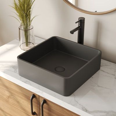 The DeerValley Modern Minimalist Concrete Bathroom Vessel Sink, seamlessly blending with contemporary minimalist decor. Crafted with high-quality reinforced cement, it boasts a smooth, clean surface and a sturdy structure, avoiding common wear and tear issues found in traditional materials. | Deervalley 15" X 5" Square Concrete Vessel Sink - Modern Above Counter Bathroom Vanity Bowl Art Basin Smooth Surface | DRLL1343 | Wayfair Canada Minimalist Concrete Bathroom, Trough Sink Bathroom, Concrete Bathroom Sink, Concrete Vessel Sink, White Vessel Sink, Square Bathroom, Restaurant Bathroom, Basement Inspiration, Concrete Bathroom