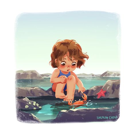 Tide Pool Illustration, Children’s Illustration, Child Illustration Character, Kids Illustration Character, Ocean Character, Children Illustration Art, Pool Illustration, Kid Illustration, Drawing Children