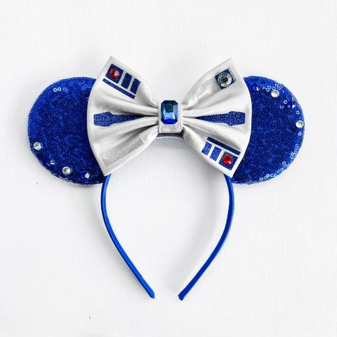 R2D2 Bow Ears / R2D2 Inspired Star Wars Mickey and Minnie | Etsy Starwars Mickey Ears, Star Wars Disney Ears, Carol Core, Star Wars Mickey Ears, Star Wars Ears, Mickey Ears Headband, Ear Ideas, Blue Robot, Disney Fits