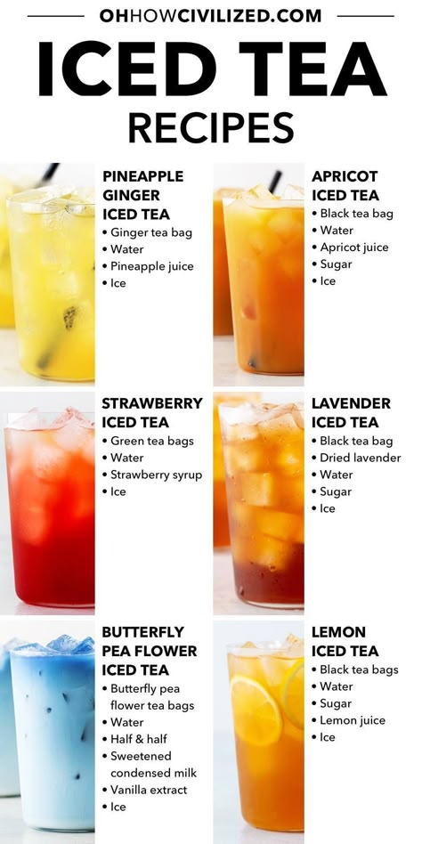 Cool down with these 30 delicious iced tea recipes. From cold brewed iced tea to iced matcha latte, these refreshing recipes are so easy to make at home. #icedtea #icedlatte #summerdrinks Cold Drink Recipes Homemade, Healthy Drinks To Make At Home, Ice Tea Recipe Homemade, Refresher Recipes, Drink Ideas Nonalcoholic, Drinks Recipes Easy, Homemade Ice Tea, Cold Tea Recipes, Ice Tea Recipe