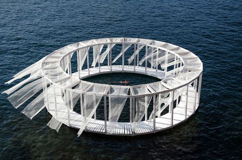 Gallery of Architecture at Sea: Floating Pavilions and the Beauty of Temporary Art - 5 Floating Pavilion, Movement In Architecture, Water Pavilion, Artist Couple, Wooden Pavilion, Pavilion Plans, Floating Architecture, Landscape Architecture Drawing, Pavilion Architecture