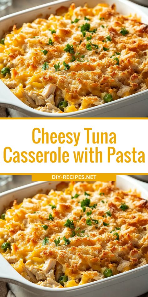 Cheesy, creamy, and loaded with flavor, this tuna casserole is made with gemelli pasta, cheddar, and mushrooms. A quick and satisfying meal for busy nights! Tuna Casserole For 2, Tuna Casserole With Cream Of Mushroom, Tuna Mac And Cheese, Tuna Noodle Casserole Healthy, Tuna Pasta Casserole, Cheesy Tuna Noodle Casserole, Cheesy Tuna Casserole, Casserole With Pasta, Gemelli Pasta