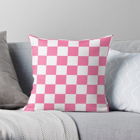 "Pink Checkered Square Pattern" Throw Pillow by patterniastudio | Redbubble Girly Pillows, Checkered Room, Danish Room, Bedroom Board, Pastel Danish, Purple Room Decor, Purple Throw Pillows, Switch Accessories, Purple Bedroom